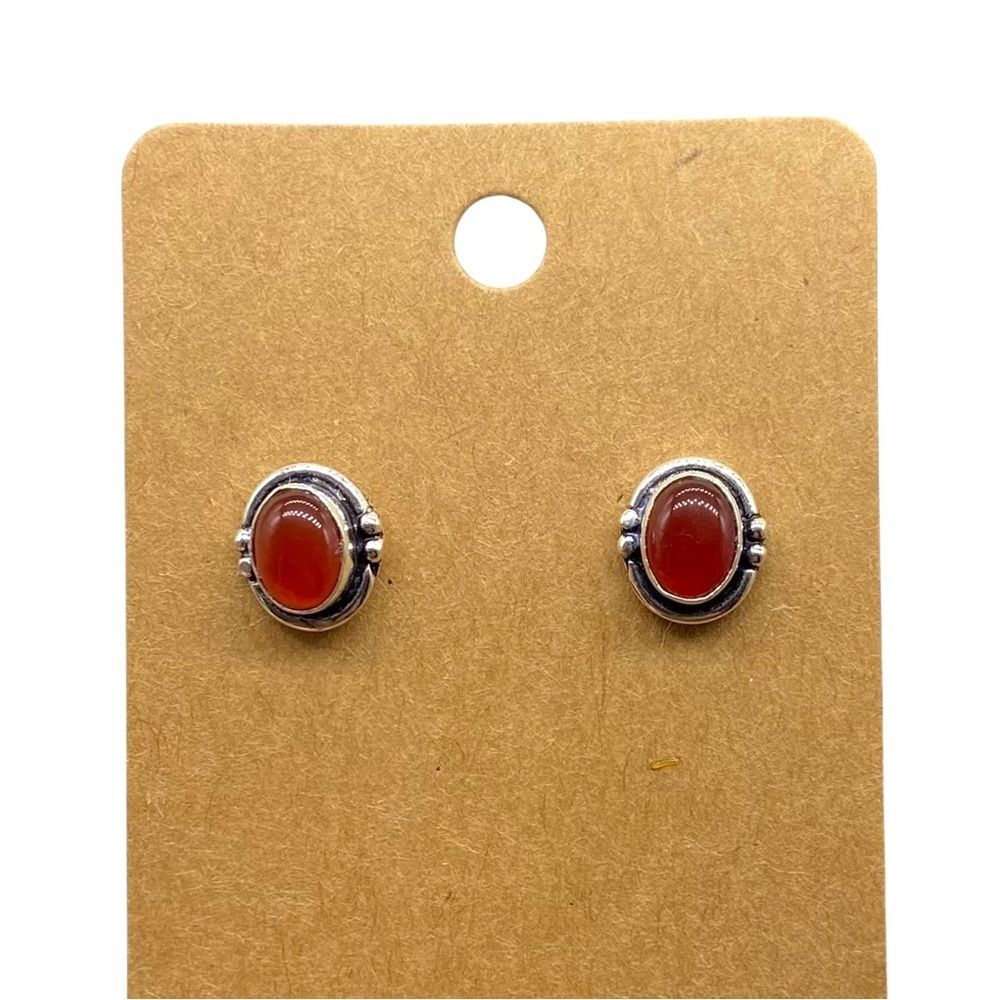 Carnelian Stud Earrings 925 Sterling Silver Overlay Natural Stone Orange